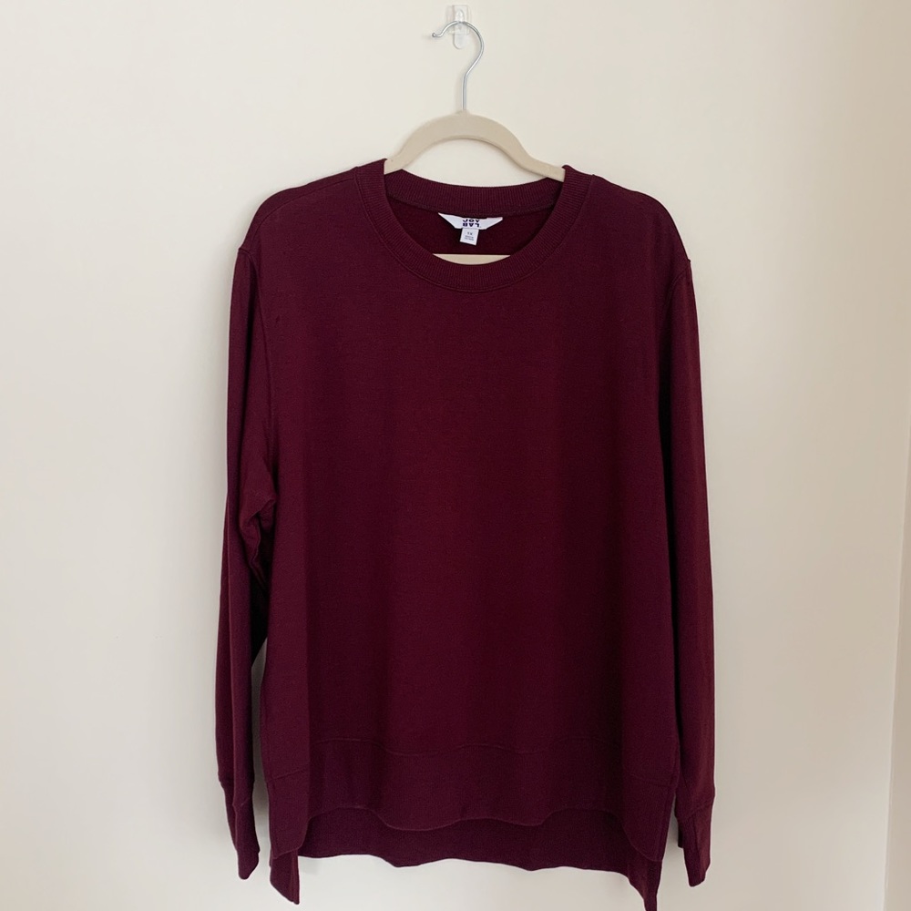 JoyLab Burgundy Crewneck Sweatshirt High-Low Side Slit | Women's Size 1X